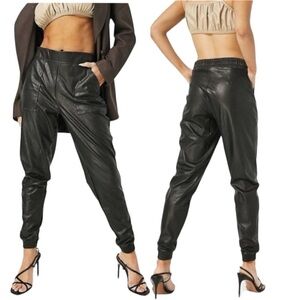 Spanx Women's Black Leather Like Jogger Rise High
